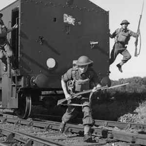 British Soldiers Training On Armoured Trolley