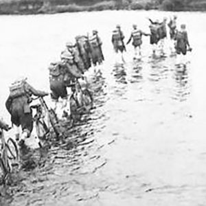 British Army Cyclists cross the River Maine